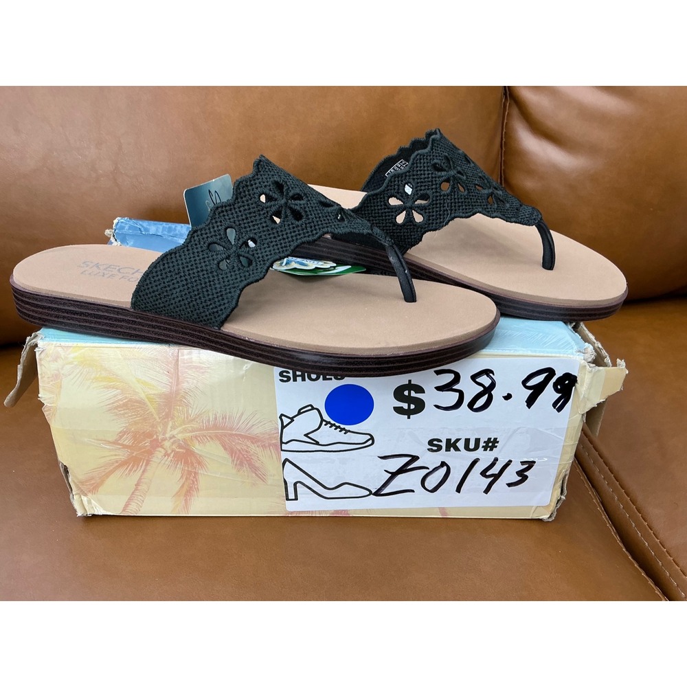 Skechers Summer Cove-Breeze Sandals Women Size 7 BlackNew Floral Luxe Foam Thong - Picture 9 of 9